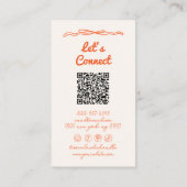 Carte De Visite QR Code main dessiné écrit vert orange Boho amusan (Dos)
