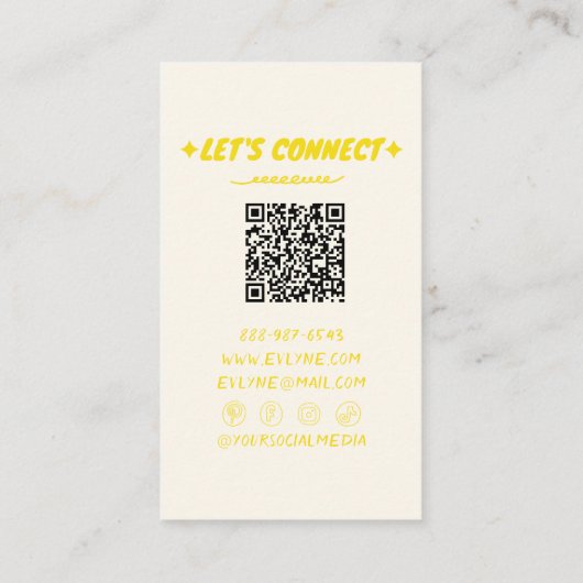 Carte De Visite QR Code main tiré Lemonade Jaune Rétro été (Dos)
