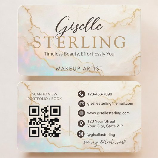 Carte De Visite QR Code Makeup Artist Opal Stone 