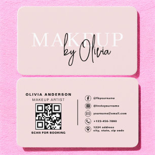 Carte De Visite QR Code maquillage Artiste Blush rose médias socia