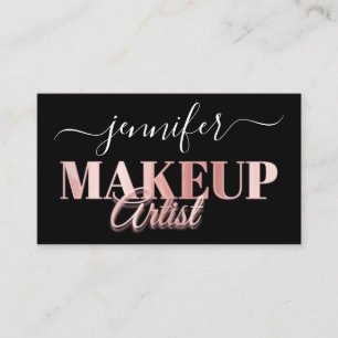 Carte De Visite QR Code maquillage Artiste Gold Confetti Rose Noir