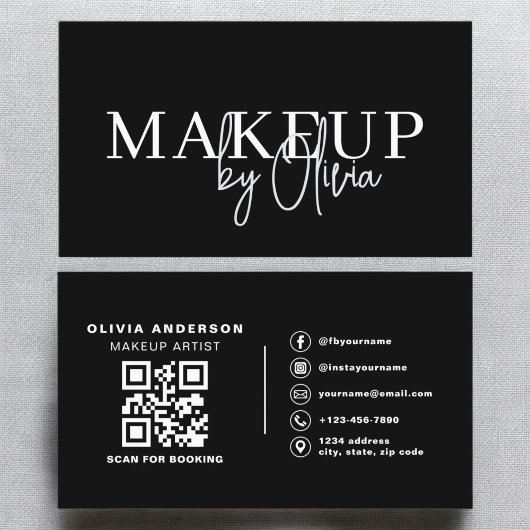Carte De Visite QR Code maquillage Artiste noir blanc médias socia