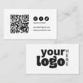 Carte De Visite QR Code Médias sociaux Moderne Elégant noir blanc (Devant / Derrière)