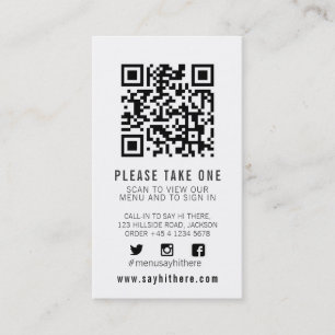 Carte De Visite Qr code menu balayage noir blanc simple