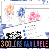 Carte De Visite QR code mignon fille bleu aquarelle rose florale