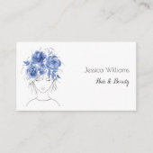 Carte De Visite QR code mignon fille bleu aquarelle rose florale (Devant)