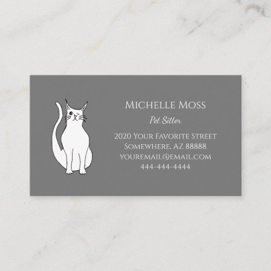 Carte De Visite QR code mignon Wing Chat Pet Sitter Gris (Devant)