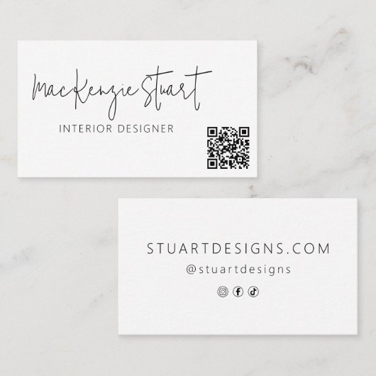 Carte De Visite QR Code Minimal Médias sociaux Moderne Professionn (Devant / Derrière)