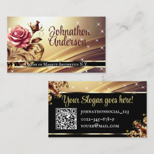 Carte De Visite QR Code Modèle Deluxe Gold Rose Luxe Chic Glam