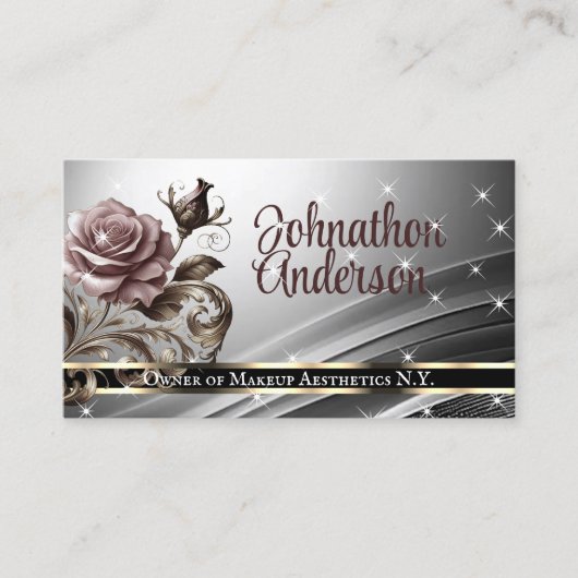 Carte De Visite QR Code Modèle Deluxe Silver Rose Luxe Chic (Devant)