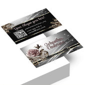 Carte De Visite QR Code Modèle Deluxe Silver Rose Luxe Chic