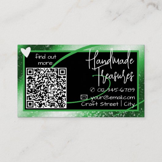 Carte De Visite QR Code Modèle Design Forêt Vert Cadre Coeur (Dos)