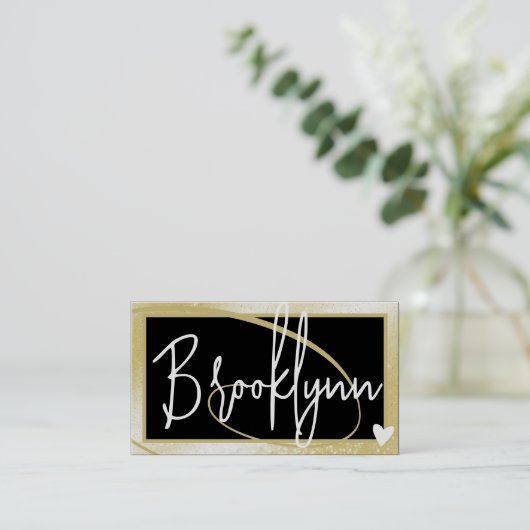 Carte De Visite QR Code Modèle élégant Lumière Gold Frame Heart (Debout devant)