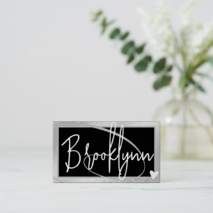 Carte De Visite QR Code Modèle élégant Silver Grey Cadre Coeur