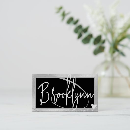 Carte De Visite QR Code Modèle élégant Silver Grey Cadre Coeur (Debout devant)