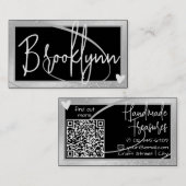 Carte De Visite QR Code Modèle élégant Silver Grey Cadre Coeur (Devant / Derrière)