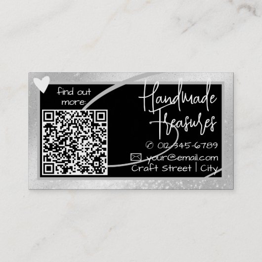 Carte De Visite QR Code Modèle élégant Silver Grey Cadre Coeur (Dos)