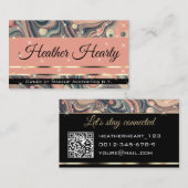 Carte De Visite QR Code Modèle Luxe Marbré Peach Rose Stars (Devant / Derrière)