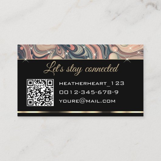 Carte De Visite QR Code Modèle Luxe Marbré Peach Rose Stars (Dos)