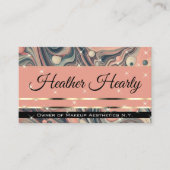 Carte De Visite QR Code Modèle Luxe Marbré Peach Rose Stars (Devant)