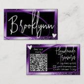 Carte De Visite QR Code Modèle Style Purple Ombre Frame Heart (Devant / Derrière)