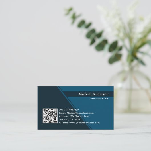 Carte De Visite QR Code Modern Blue Avocat professionnel (Debout devant)