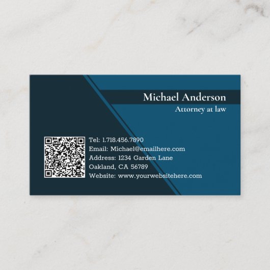 Carte De Visite QR Code Modern Blue Avocat professionnel (Devant)