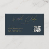 Carte De Visite QR Code Modern Navy Blue & Gold Handwritten Script (Dos)