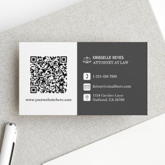 Carte De Visite QR Code moderne blanc et gris professionnel