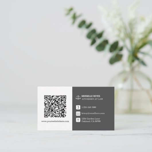 Carte De Visite QR Code moderne blanc et gris professionnel (Debout devant)