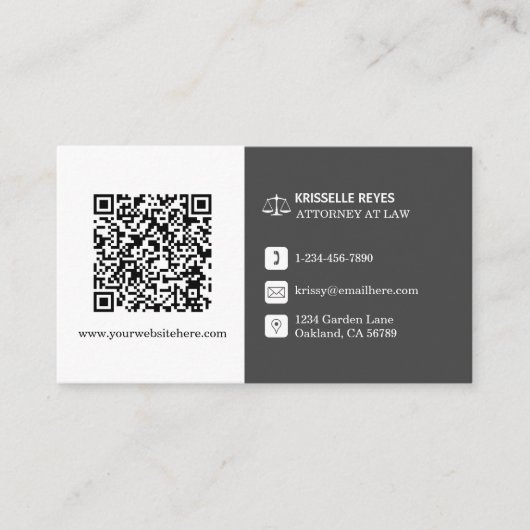 Carte De Visite QR Code moderne blanc et gris professionnel (Devant)