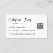 Carte De Visite QR Code moderne blanc noir élégant (Dos)