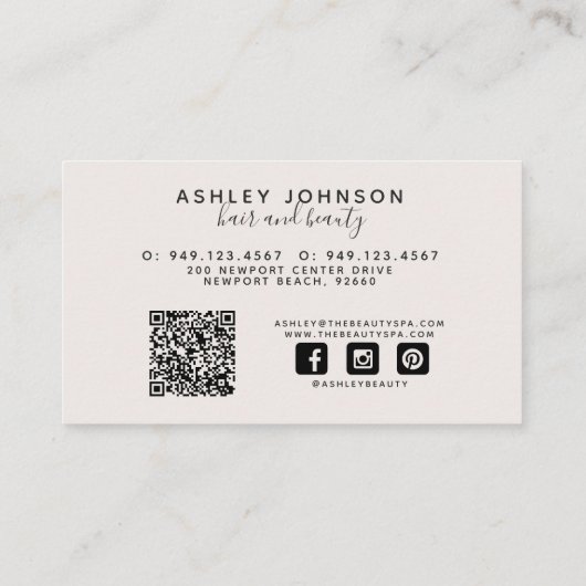 Carte De Visite QR Code Moderne Botanique Blush et Noir (Dos)