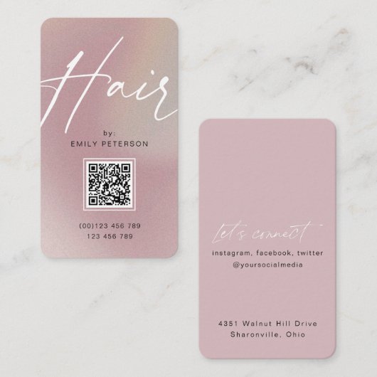 Carte De Visite QR code moderne chic cheveux tendance style vertic (Devant / Derrière)