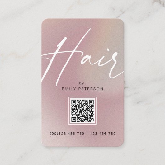 Carte De Visite QR code moderne chic cheveux tendance style vertic (Devant)