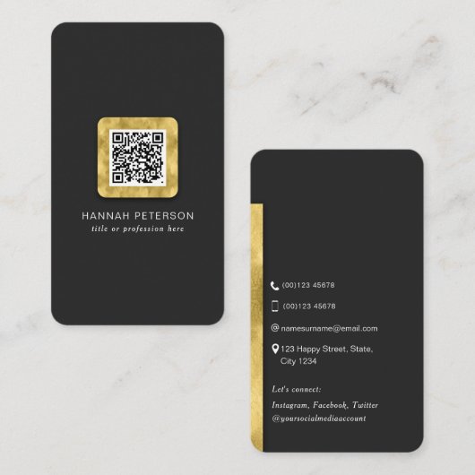Carte De Visite QR code moderne design or scannable réseau (Devant / Derrière)
