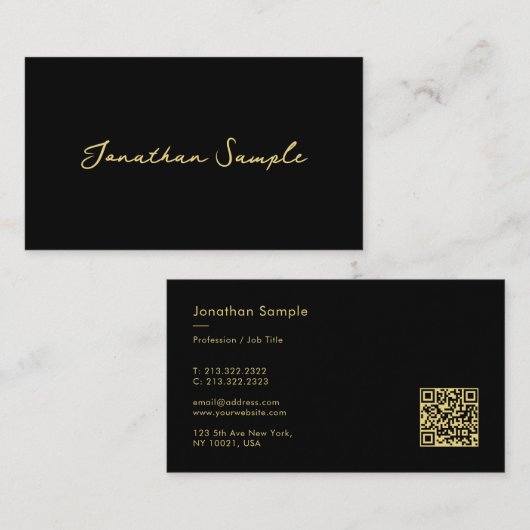 Carte De Visite QR Code Moderne Design Simple Modèle Black Gold (Devant / Derrière)