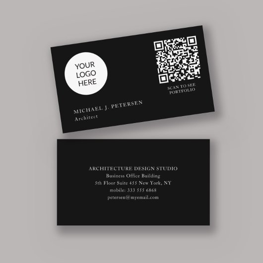 Carte De Visite QR CODE moderne logo professionnel noir profession