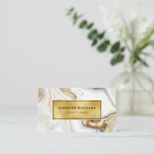 Carte De Visite QR Code Moderne Marbre blanc Or Élégant (Debout devant)