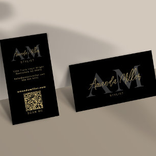 Carte De Visite QR Code Moderne Minimaliste Monogramme Vertical No
