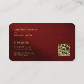 Carte De Visite QR Code Moderne Modèle Bordeaux Typographie Or (Dos)
