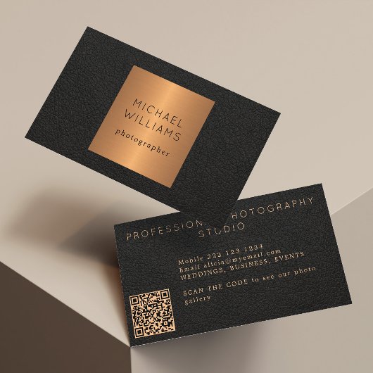 Carte De Visite QR CODE moderne or noir luxe professionnel