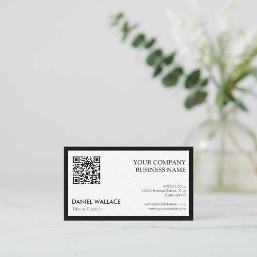 Carte De Visite QR Code - Moderne Professionnel Noir Blanc (Debout devant)