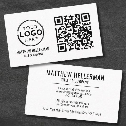 Carte De Visite QR Code Moderne Professionnel Noir Blanc Logo