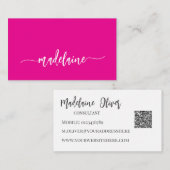 Carte De Visite QR Code moderne rose blanc élégant (Devant / Derrière)