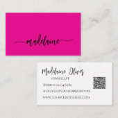 Carte De Visite QR Code moderne rose noir élégant (Devant / Derrière)