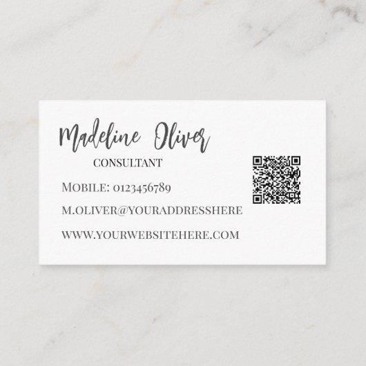 Carte De Visite QR Code Monogramme noir blanc élégant (Dos)