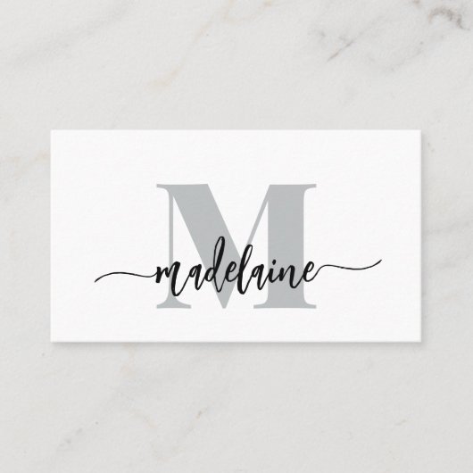 Carte De Visite QR Code Monogramme noir blanc élégant (Devant)