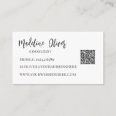 Carte De Visite QR Code Monogramme Noir Élégant (Dos)