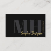 Carte De Visite QR Code Monogramme Tendance Noir Or (Devant)